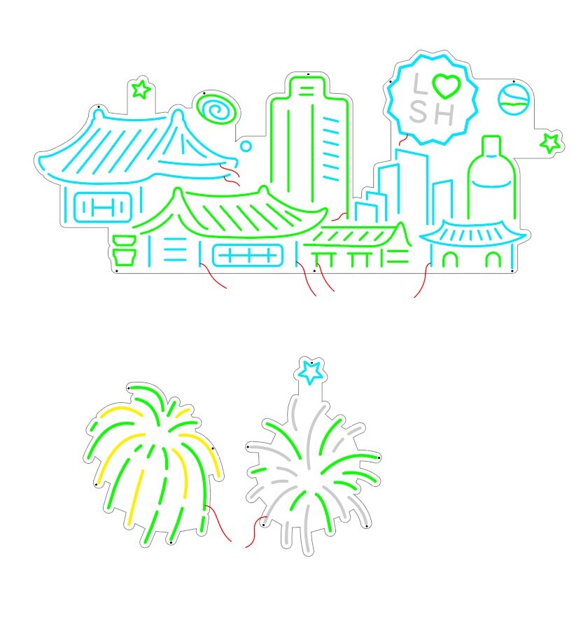 街並みイラストと花火の最終デザイン